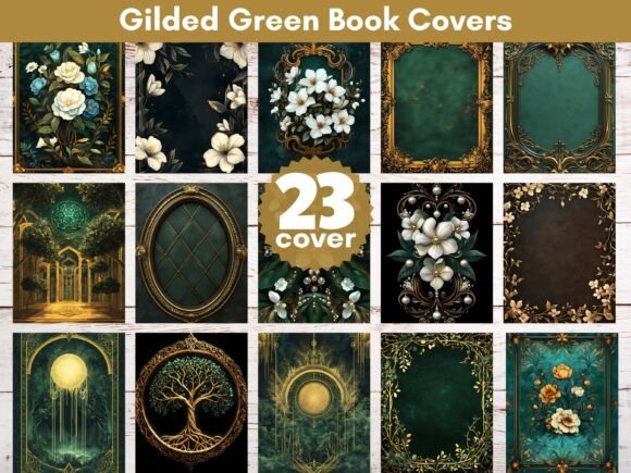 Download 23 Gilded Green KDP Book Covers - Premium Bundle