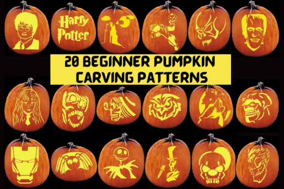 Download 20 Beginner Pumpkin Carving Patterns - Beginner Collection